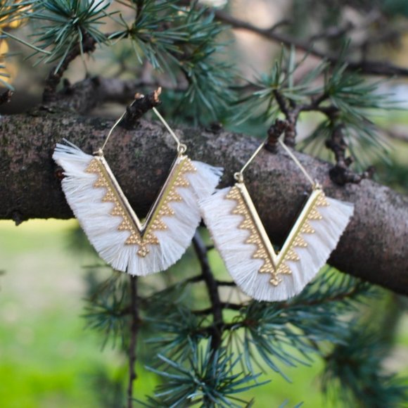 Anthropologie Fringe Tassels Hoop Earrings - Picture 8 of 10